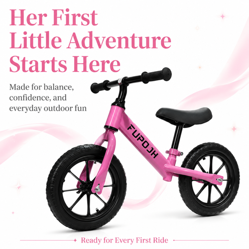 FUPOJH 12" Toddler Balance Bike with Light-Up Flash Wheels | Adjustable Seat & Handlebar Tool-Free | EVA Silent Tires Indoor Outdoor | Balance Training