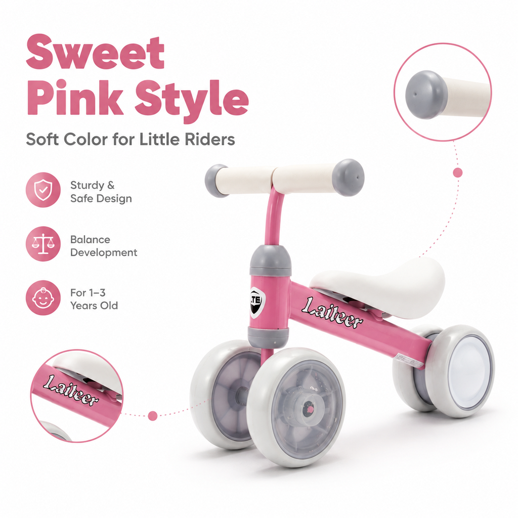 FUPOJH 4-Wheel Toddler Balance Bike with LED Light-Up Wheels | Thickened Steel Frame 135° Anti-Tip | PU+EVA Comfort Seat | Indoor Outdoor Riding