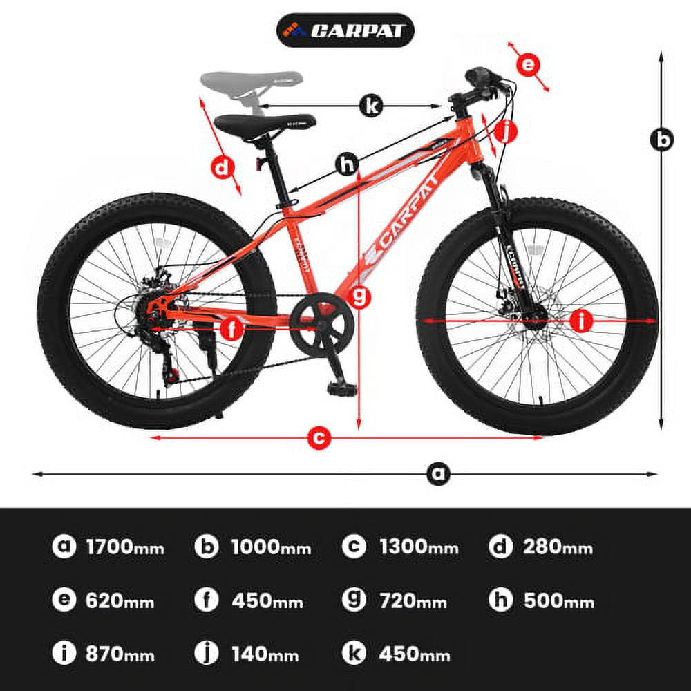 FUPOJH 24 Inch Fat Tire Mountain Bike,Shimano 7-Speed,Dual Disc Brakes,for Teens 8-14