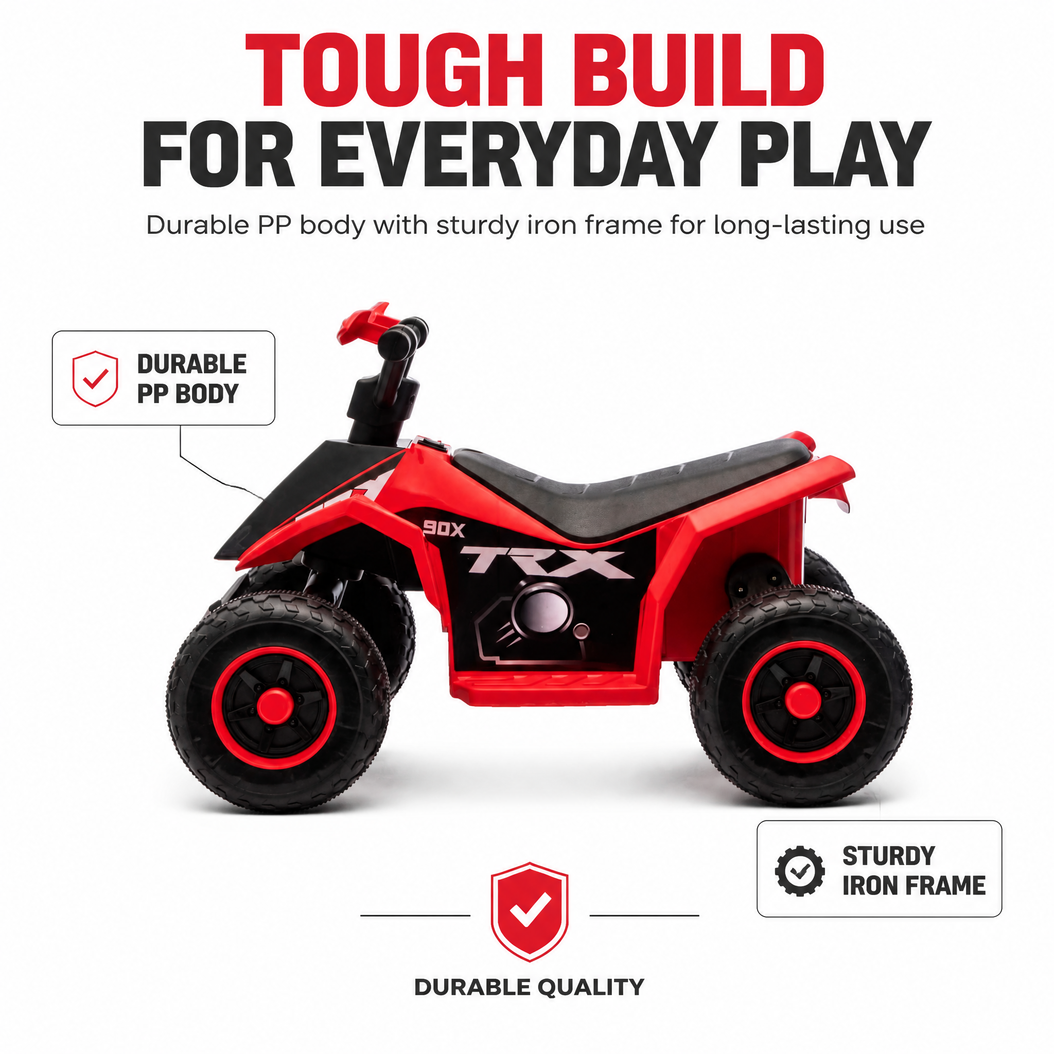 FUPOJH 6V Kids ATV Quad Ride-On | 4-Wheel Anti-Slip Deep Tread Tires | LED Headlights Music Sound Effects | Forward Reverse Pedal Control Indoor Outdoor