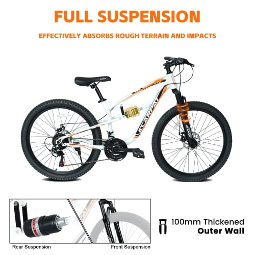 FUPOJH 26 Inch Mountain Bike,Full Suspension Adult Mountain Bike,21-Speed,All-Terrain,Dual Disc Brakes,Alloy Rims