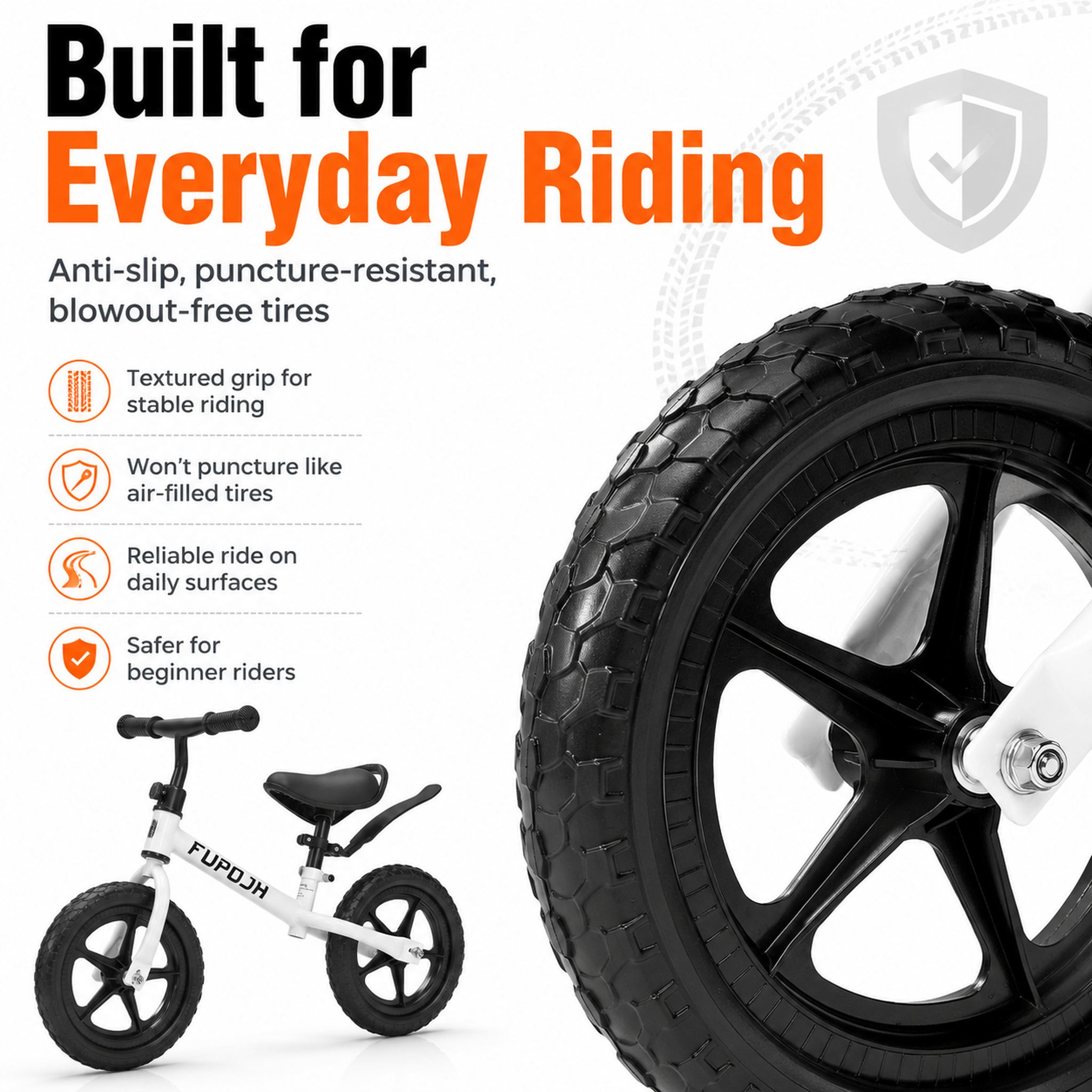 FUPOJH 12" Balance Bike for Toddlers | Adjustable Seat & Handlebar Tool-Free Design | EVA Silent Puncture-Proof Tires | Indoor Outdoor Balance Training