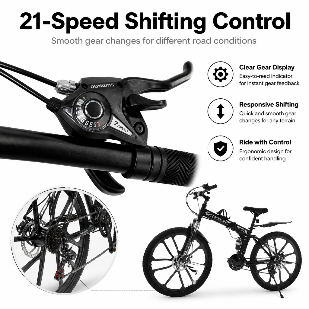 FUPOJH-801 26" Folding Bike 21-Speed Dual Disc Brake | 26 Inch Bike Foldable Bike for Adults Suspension | Outroad Mountain Bike Gravel Bike Bicycle for Adults Commute Off-Road