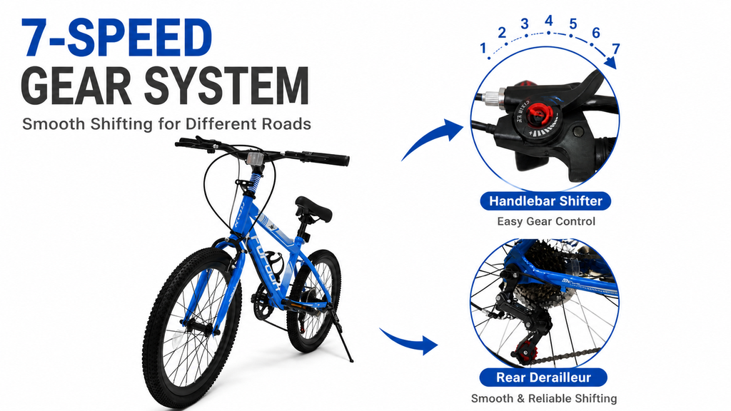 FUPOJH 24" Bike 7-Speed V-Brake | Mountain Bike Anti-Slip Off-Road Tires | Bicycle for Kids Adjustable Seat All-Terrain Outdoor Riding
