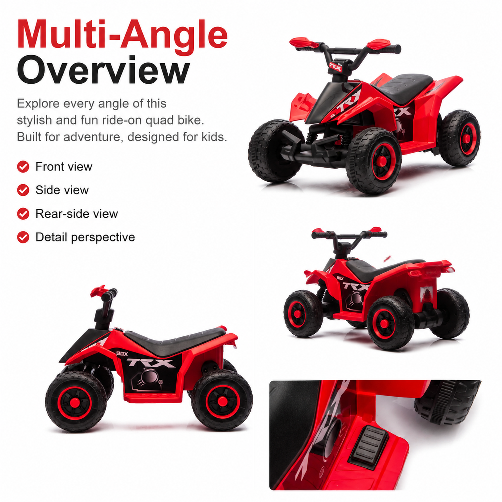 FUPOJH 6V Kids ATV Quad Ride-On | 4-Wheel Anti-Slip Deep Tread Tires | LED Headlights Music Sound Effects | Forward Reverse Pedal Control Indoor Outdoor