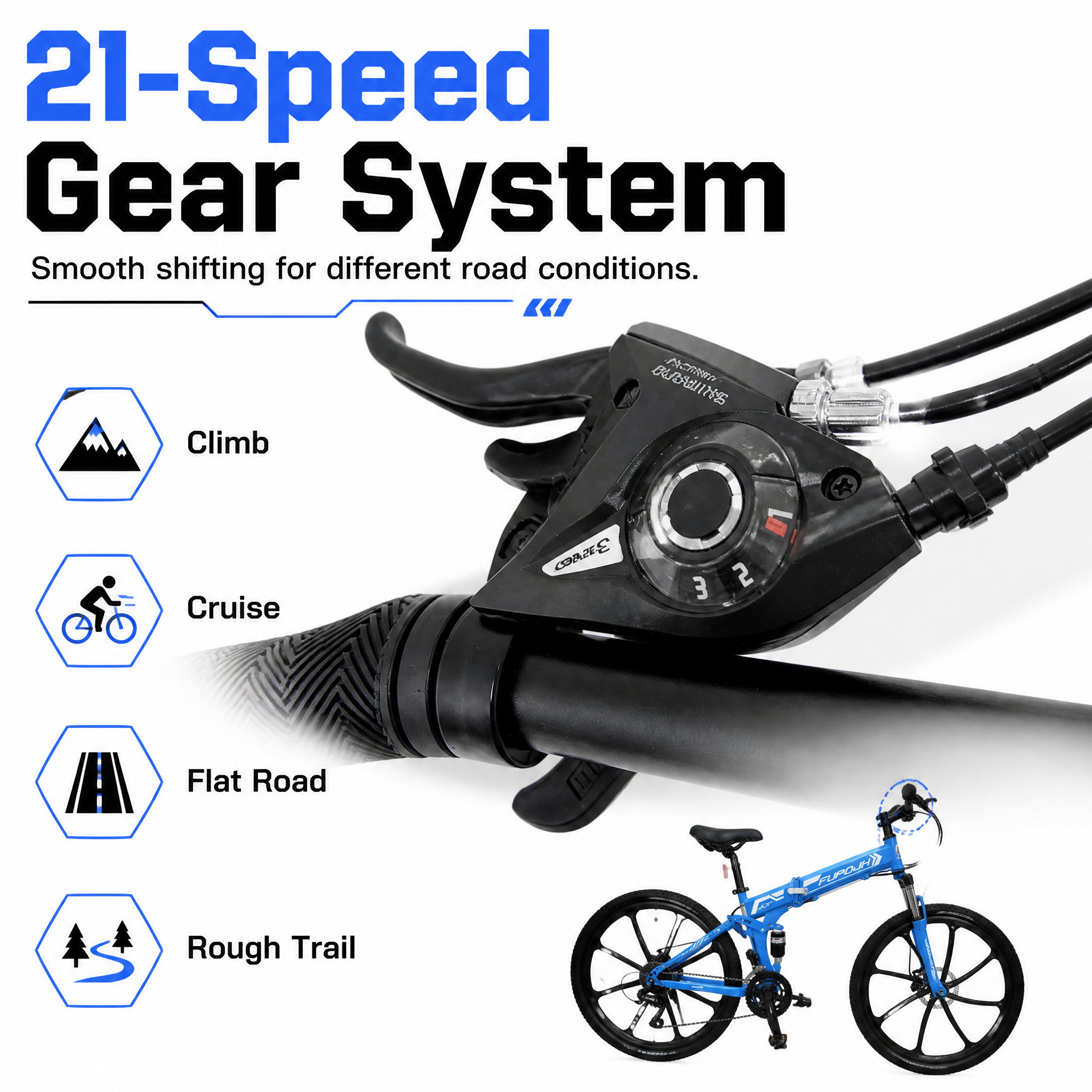 FUPOJH 26" Folding Bike 21-Speed Dual Disc Brake | 26 Inch Bike Foldable Bike for Adults Suspension | Outroad Mountain Bike Gravel Bike Bicycle for Adults Commute Off-Road