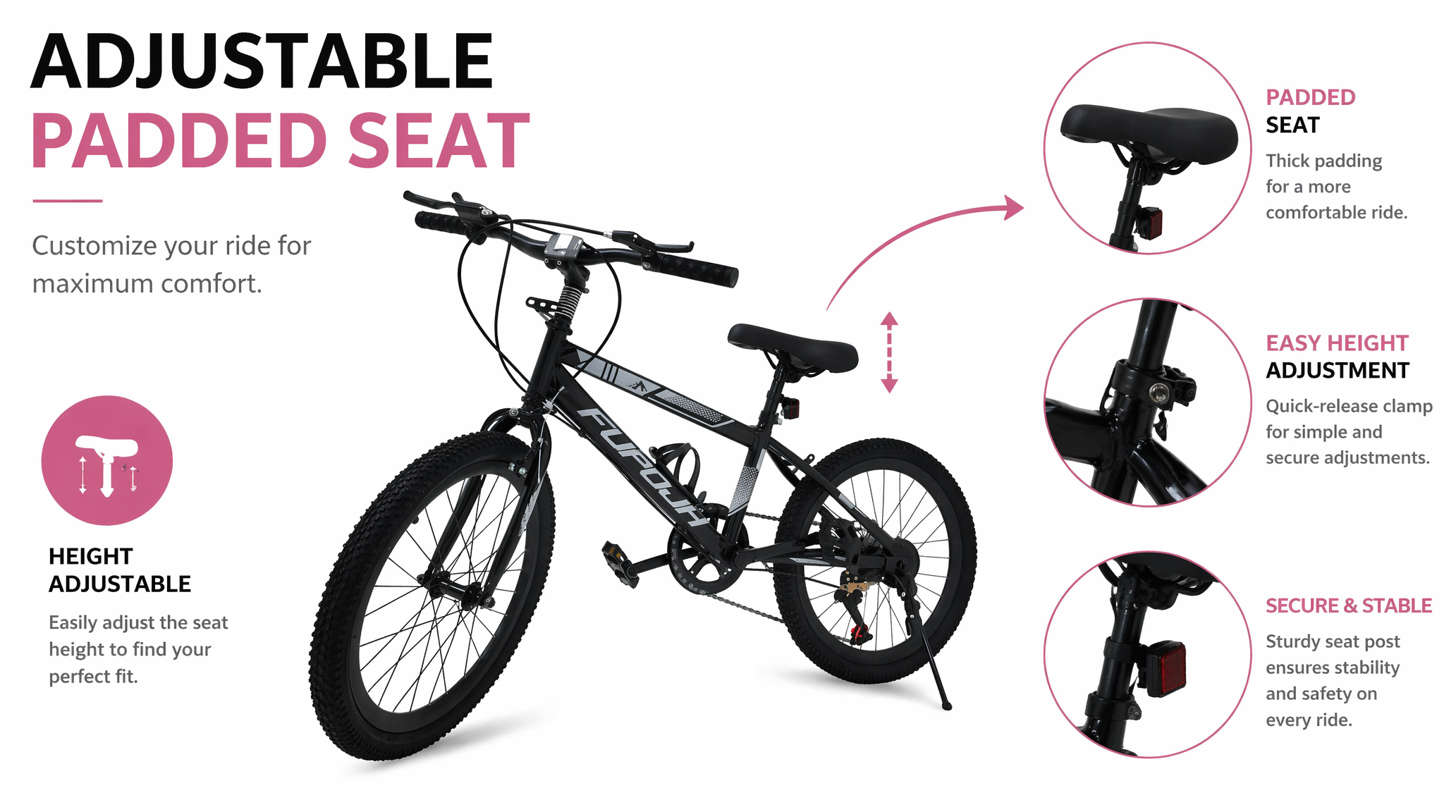 FUPOJH 20" Bike 7-Speed V-Brake | Mountain Bike 20 Inch Bike Anti-Slip Off-Road Tires | Bicycle for teenagers and adults Adjustable Seat All-Terrain Outdoor Riding