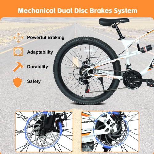 FUPOJH 26 Inch Mountain Bike,Full Suspension Adult Mountain Bike,21-Speed,All-Terrain,Dual Disc Brakes,Alloy Rims