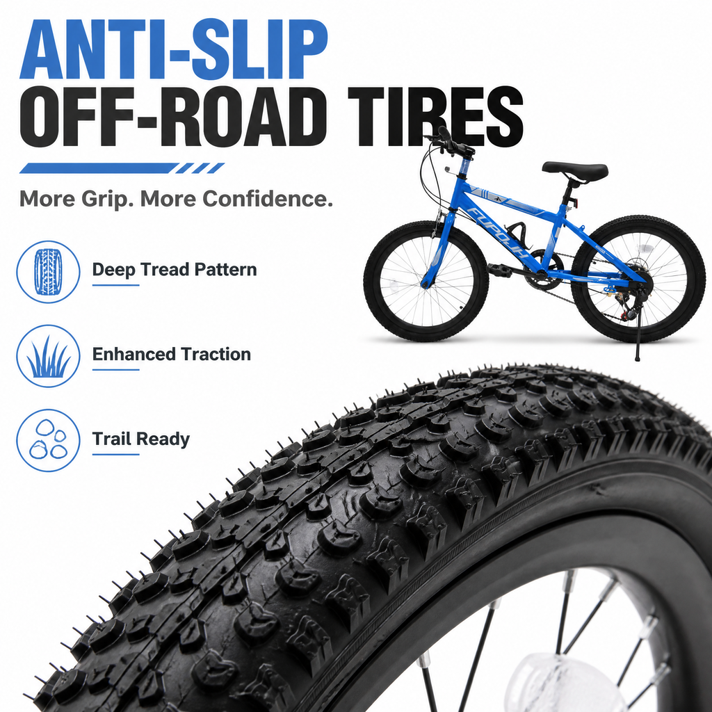 FUPOJH 24" Bike 7-Speed V-Brake | Mountain Bike Anti-Slip Off-Road Tires | Bicycle for Kids Adjustable Seat All-Terrain Outdoor Riding