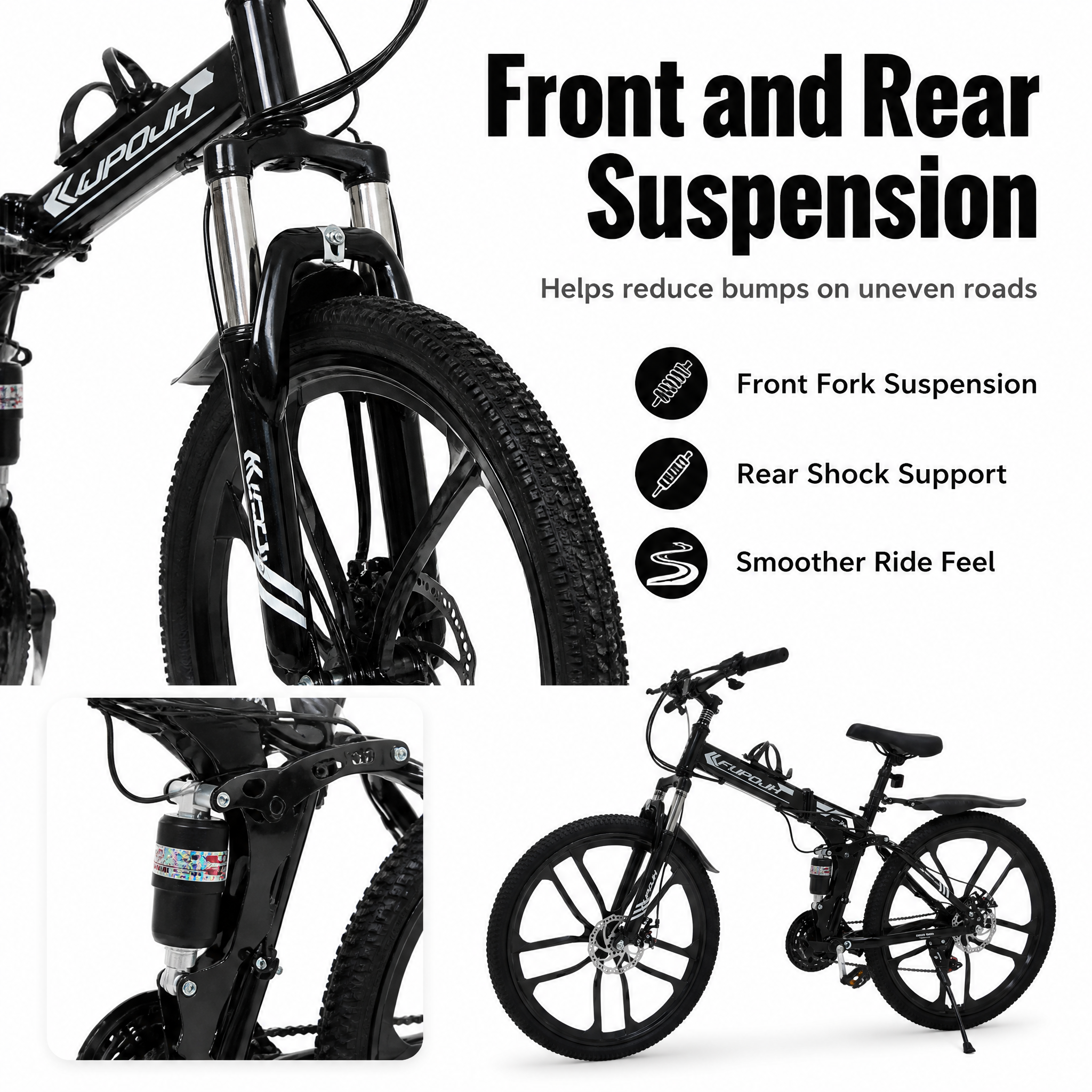 FUPOJH-801 26" Folding Bike 21-Speed Dual Disc Brake | 26 Inch Bike Foldable Bike for Adults Suspension | Outroad Mountain Bike Gravel Bike Bicycle for Adults Commute Off-Road