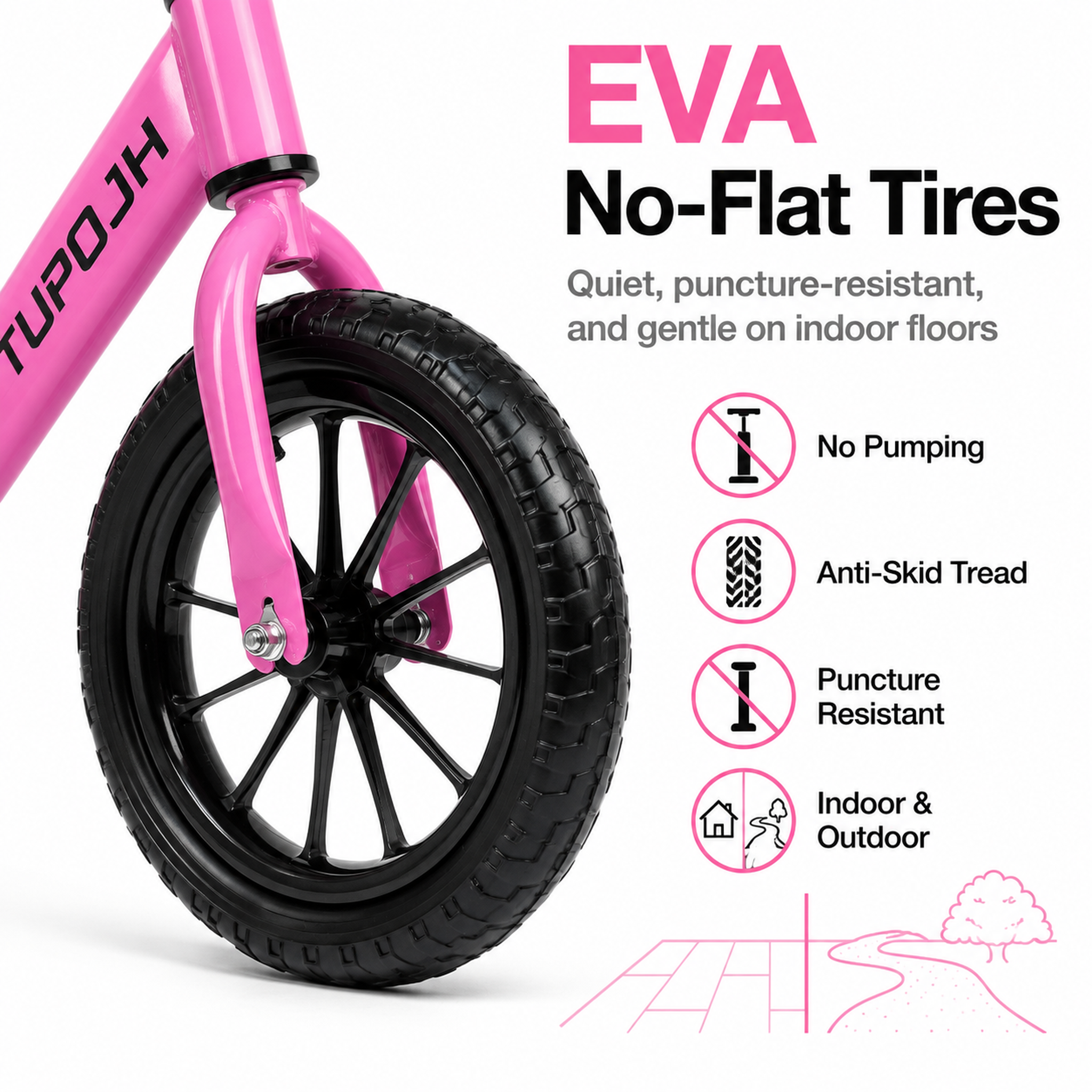 FUPOJH 12" Toddler Balance Bike with Light-Up Flash Wheels | Adjustable Seat & Handlebar Tool-Free | EVA Silent Tires Indoor Outdoor | Balance Training