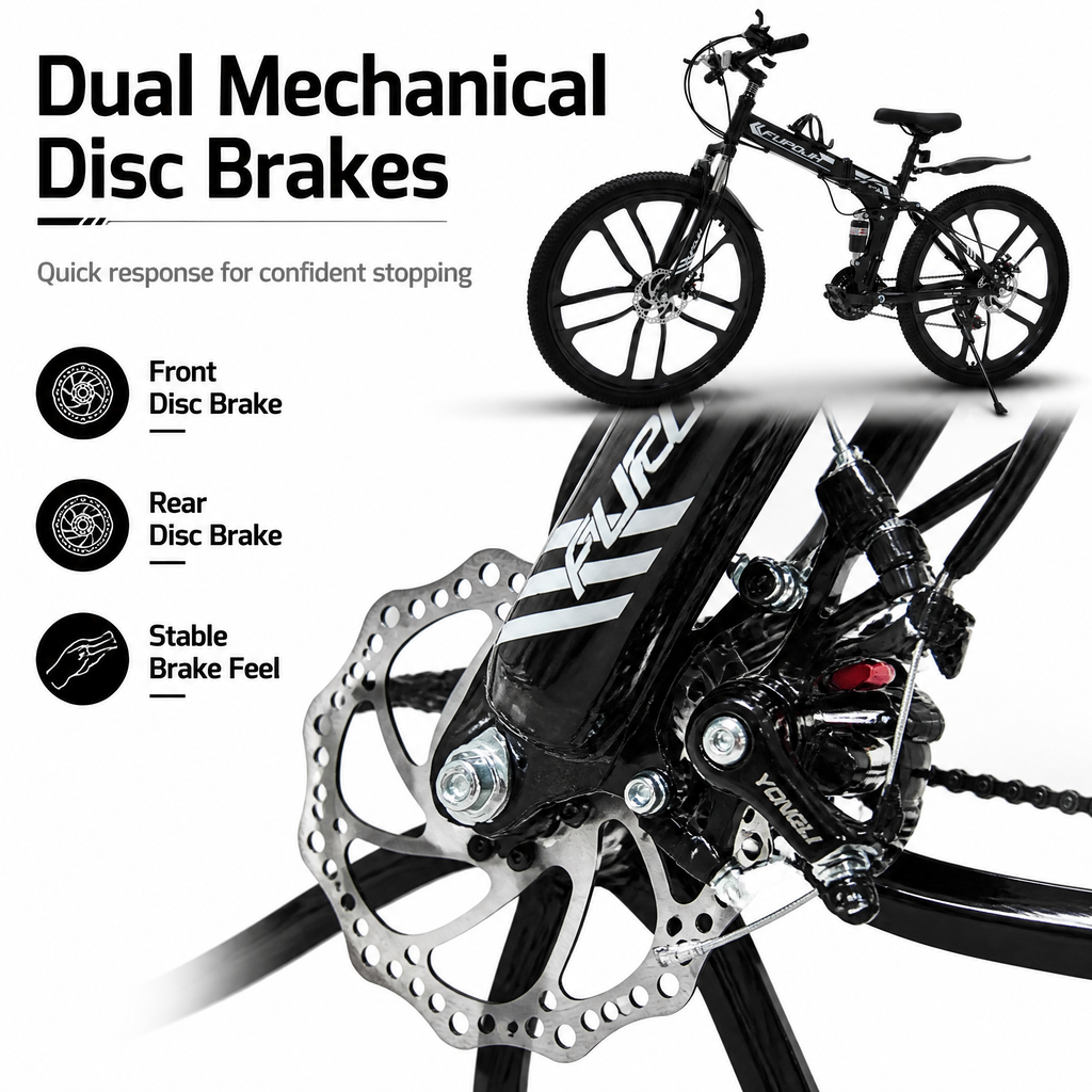 FUPOJH-801 26" Folding Bike 21-Speed Dual Disc Brake | 26 Inch Bike Foldable Bike for Adults Suspension | Outroad Mountain Bike Gravel Bike Bicycle for Adults Commute Off-Road