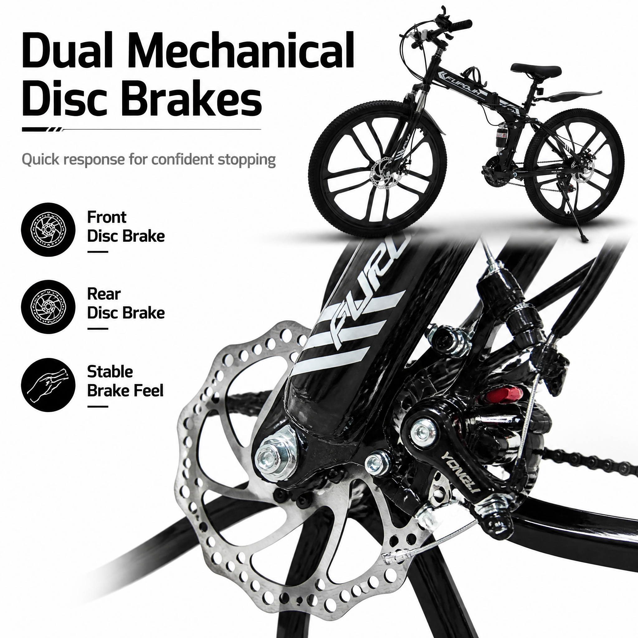 FUPOJH-801 26" Folding Bike 21-Speed Dual Disc Brake | 26 Inch Bike Foldable Bike for Adults Suspension | Outroad Mountain Bike Gravel Bike Bicycle for Adults Commute Off-Road