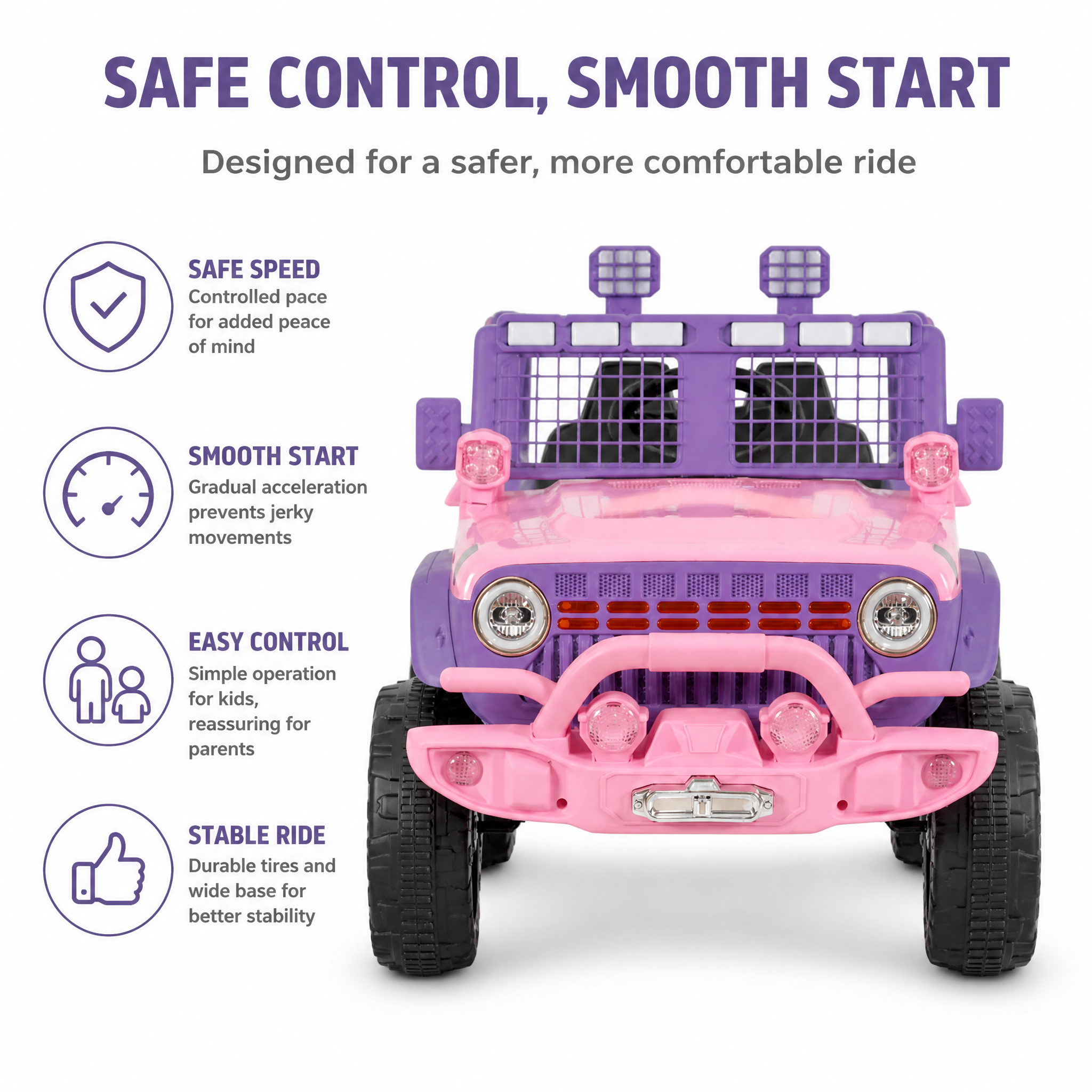 FUPOJH 12V Electric Jeep for Kids | 2.4G Parental Remote Dual Motor 4WD | Bluetooth Music 4-Wheel Suspension Seatbelt | Soft Start All-Terrain