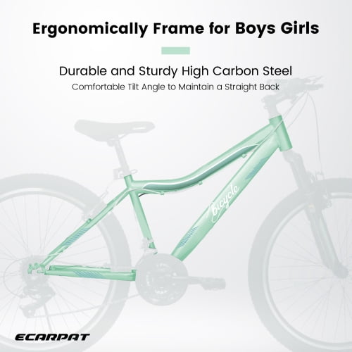 FUPOJH 24-Inch Women's Mountain Bike, 21-Speed, Front Suspension, Dual V-Brakes, 80% Pre-Assembled Adult Trail Bike