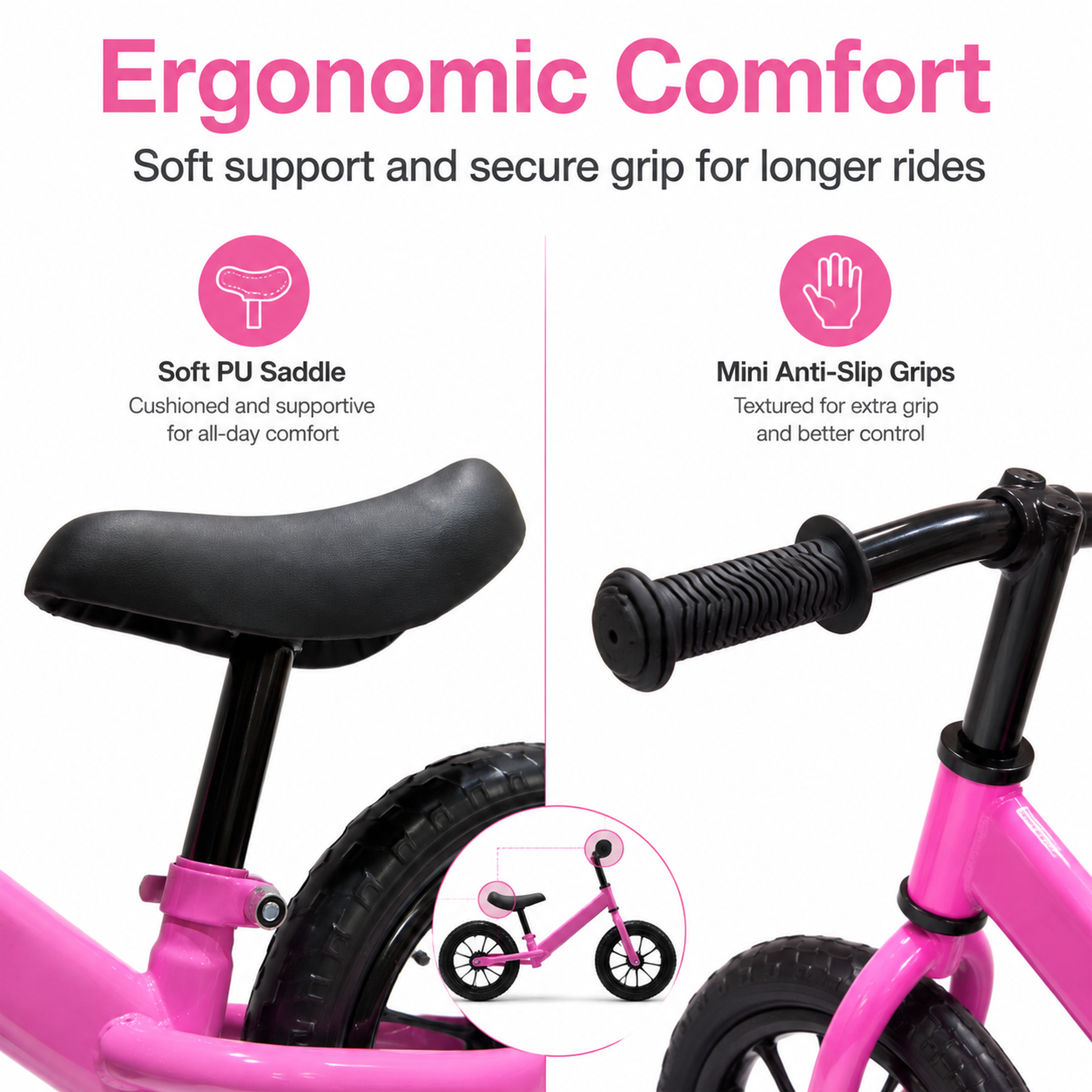 FUPOJH 12" Toddler Balance Bike with Light-Up Flash Wheels | Adjustable Seat & Handlebar Tool-Free | EVA Silent Tires Indoor Outdoor | Balance Training
