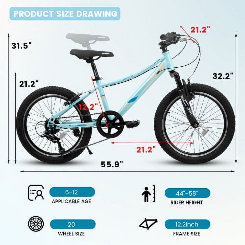 FUPOJH 20 Inch Kids Mountain Bike,Boys Bicycle Ages 8-12,7-Speed Shock Absorbing,V-Brakes