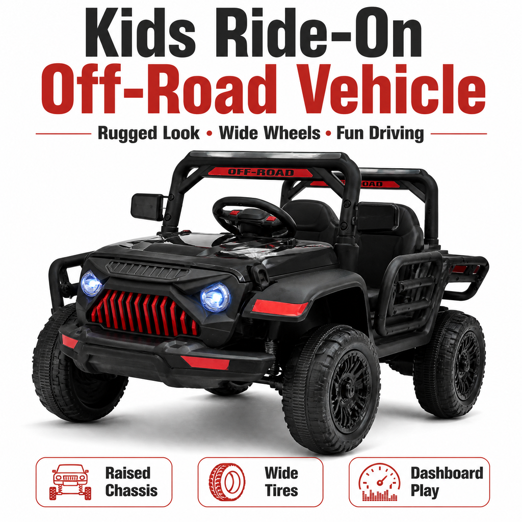 FUPOJH 12V Electric Ride-On Car for Kids | 2.4G Parental Remote Dual Motor 4WD | Bluetooth Music 4-Wheel Suspension | Soft Start All-Terrain Outdoor