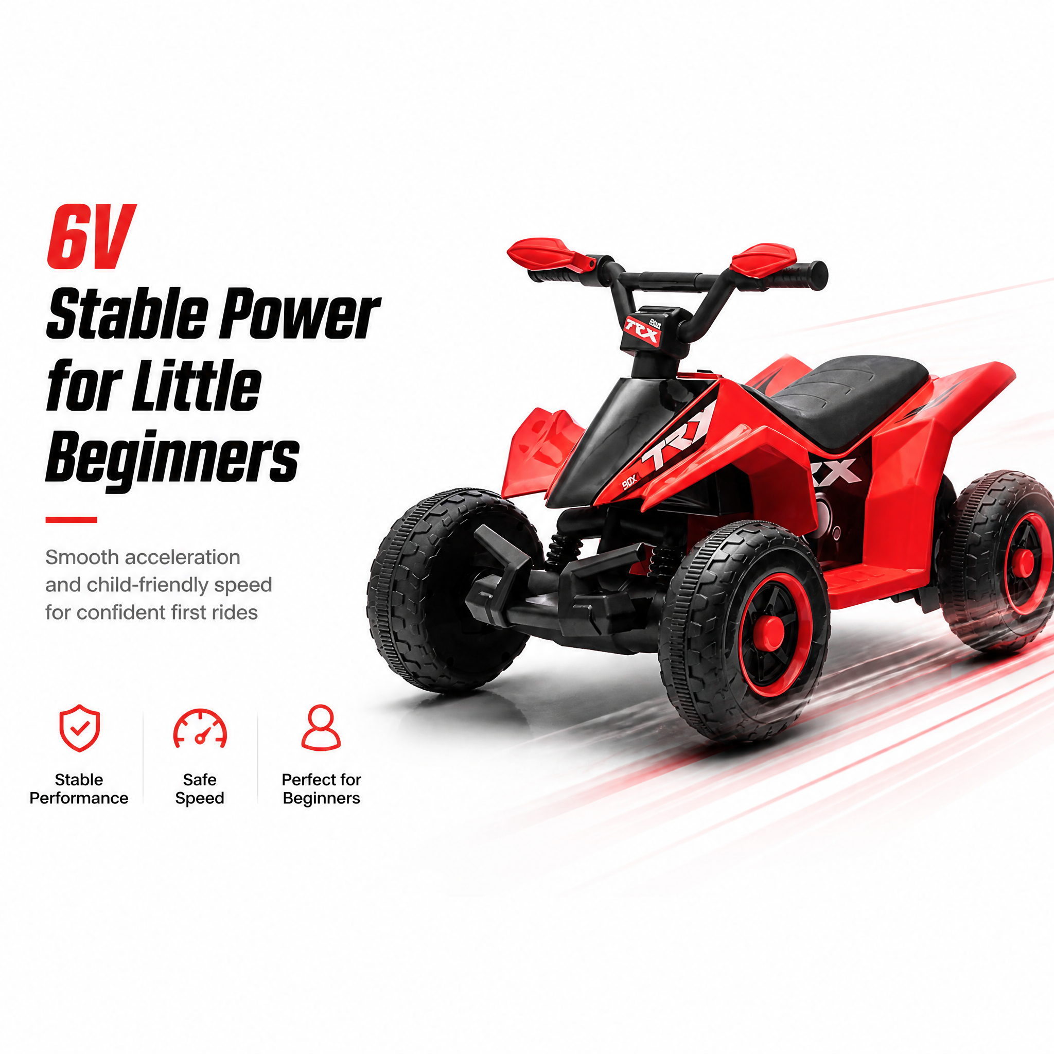 FUPOJH 6V Kids ATV Quad Ride-On | 4-Wheel Anti-Slip Deep Tread Tires | LED Headlights Music Sound Effects | Forward Reverse Pedal Control Indoor Outdoor