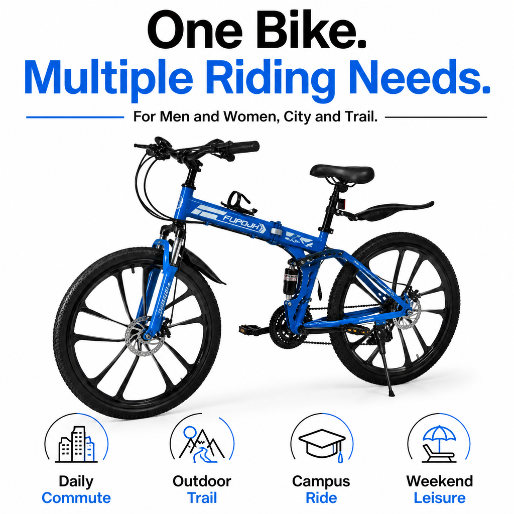 FUPOJH 26" Folding Bike 21-Speed Dual Disc Brake | 26 Inch Bike Foldable Bike for Adults Suspension | Outroad Mountain Bike Gravel Bike Bicycle for Adults Commute Off-Road