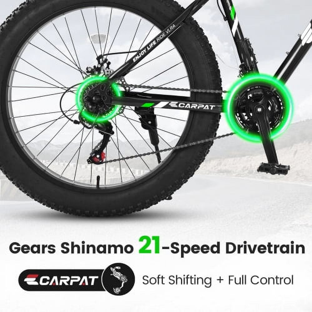 FUPOJH 26" Fat Tire All-Terrain Bike:Shimano 21-Speed,Dual Disc Brakes,for Teens & Adults