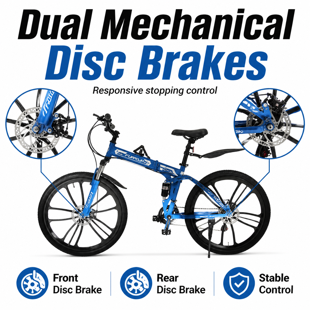 FUPOJH 26" Folding Bike 21-Speed Dual Disc Brake | 26 Inch Bike Foldable Bike for Adults Suspension | Outroad Mountain Bike Gravel Bike Bicycle for Adults Commute Off-Road