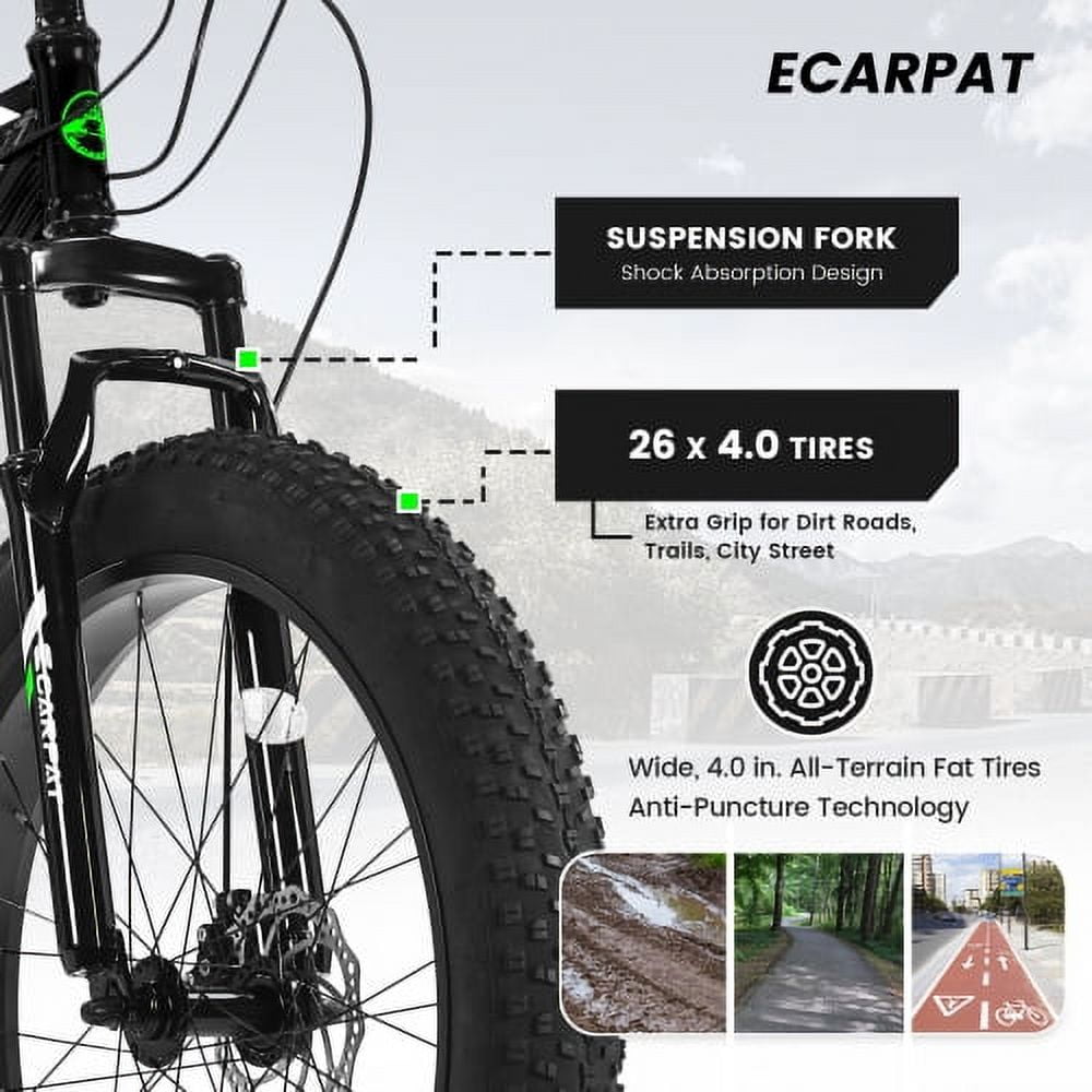 FUPOJH 26" Fat Tire All-Terrain Bike:Shimano 21-Speed,Dual Disc Brakes,for Teens & Adults