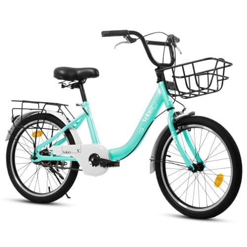 FUPOJH 20 Inch Kids Bike with Basket & Rear Rack, Unisex,Coaster & V-Brakes,Lightweight Steel Frame,Ages 8-12
