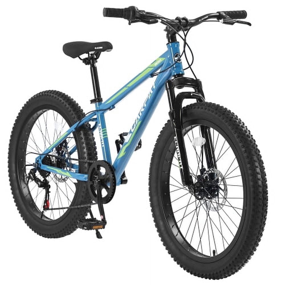 FUPOJH 24 Inch Fat Tire Mountain Bike,Shimano 7-Speed,Dual Disc Brakes,for Teens 8-14