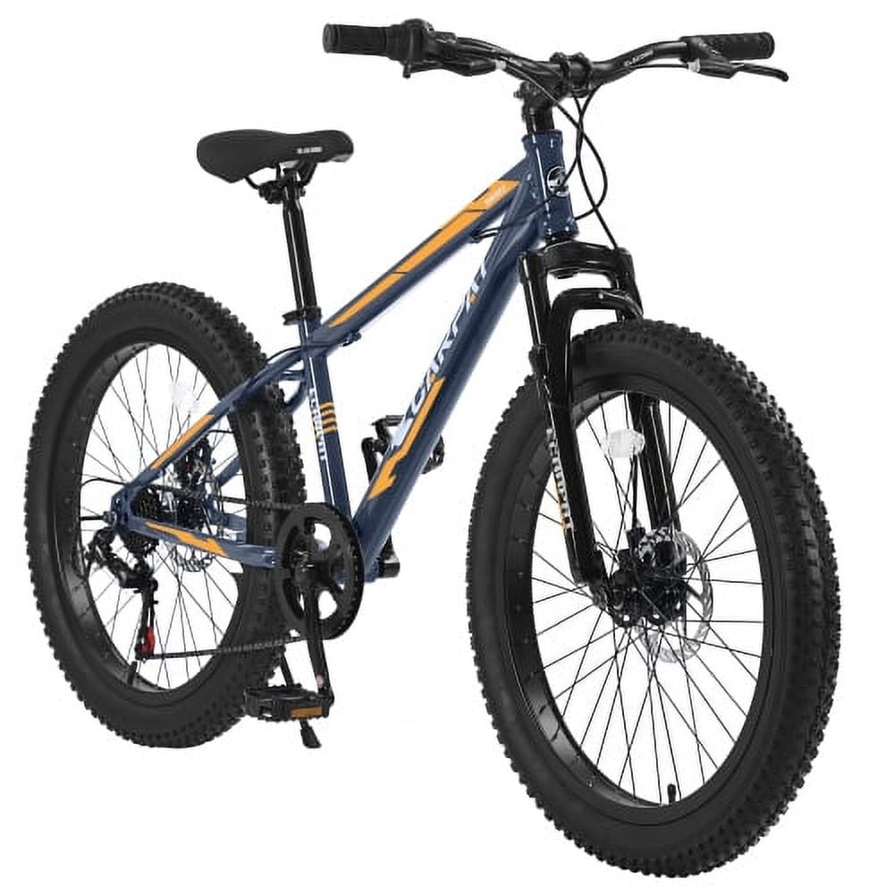 FUPOJH 24 Inch Fat Tire Mountain Bike,Shimano 7-Speed,Dual Disc Brakes,for Teens 8-14