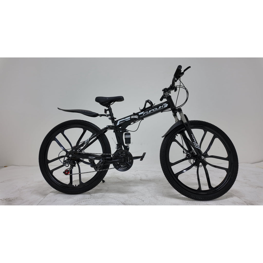FUPOJH 26" Foldable Mountain Bike for Men & Women,21-Speed,Dual Disc Brakes,Dual Suspension