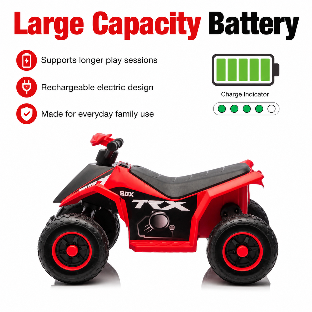 FUPOJH 6V Kids ATV Quad Ride-On | 4-Wheel Anti-Slip Deep Tread Tires | LED Headlights Music Sound Effects | Forward Reverse Pedal Control Indoor Outdoor