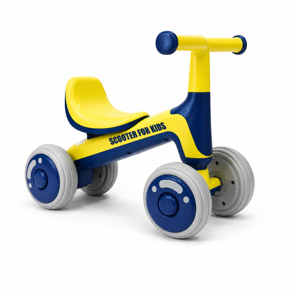 FUPOJH 4-Wheel Toddler Balance Bike Ultra-Light Portable PP | 135° Anti-Tip Steering Limit | Silent EVA Tires | PU+EVA Comfort Seat Indoor Outdoor