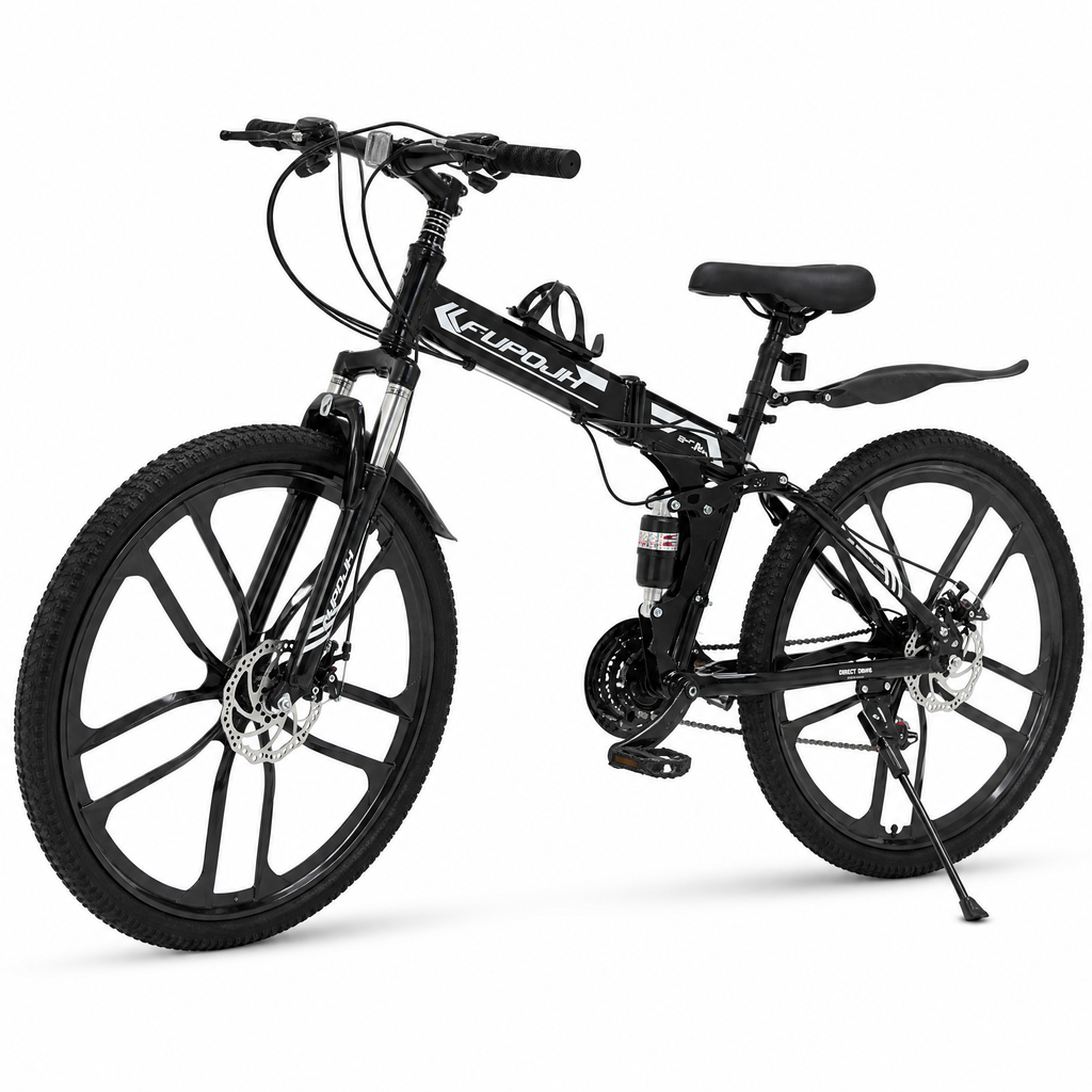 FUPOJH-801 26" Folding Bike 21-Speed Dual Disc Brake | 26 Inch Bike Foldable Bike for Adults Suspension | Outroad Mountain Bike Gravel Bike Bicycle for Adults Commute Off-Road