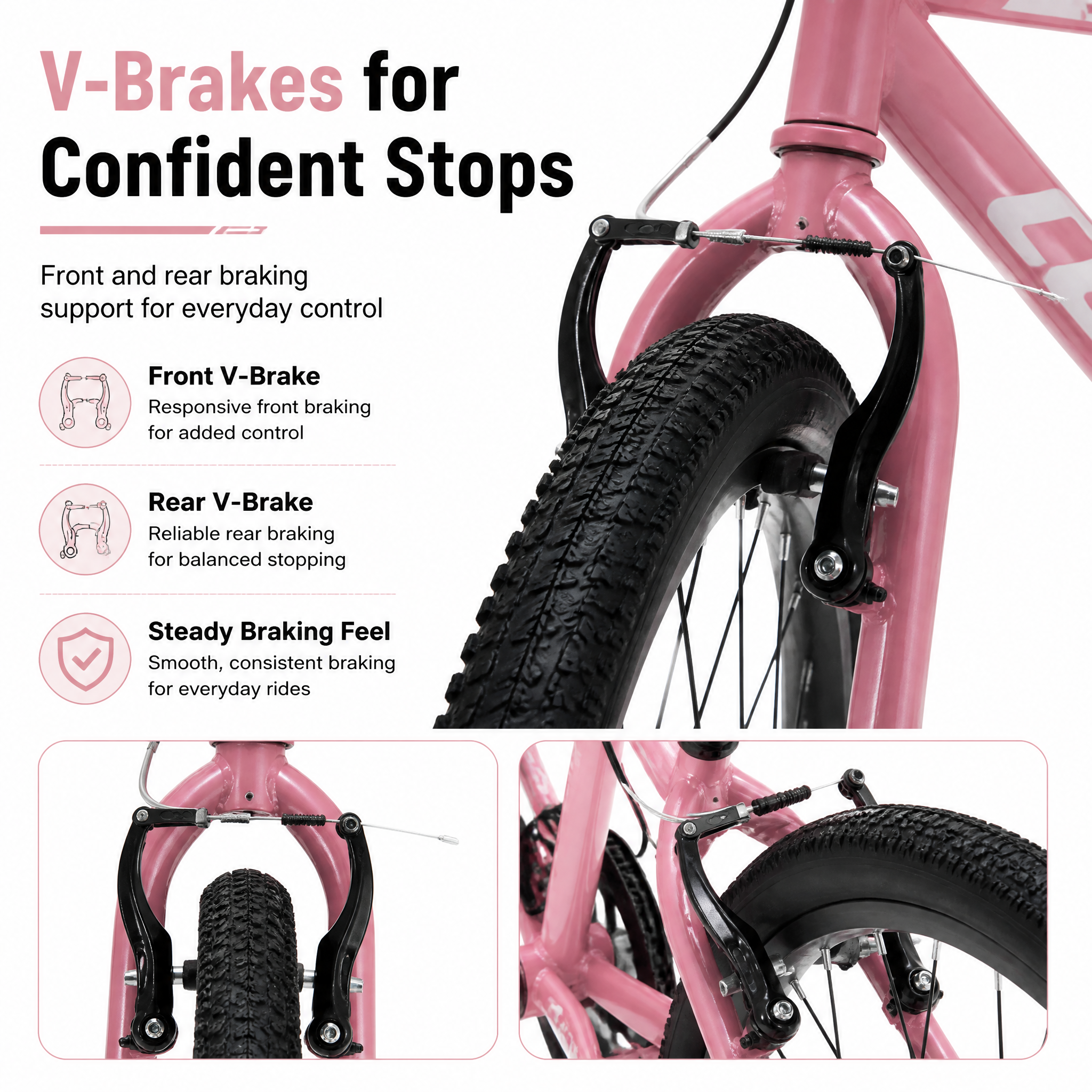 FUPOJH 24" Bike 7-Speed V-Brake | Mountain Bikes 24 Inch Bike Anti-Slip Off-Road Tires | Bicycle for Kids Adjustable Seat All-Terrain Outdoor Riding