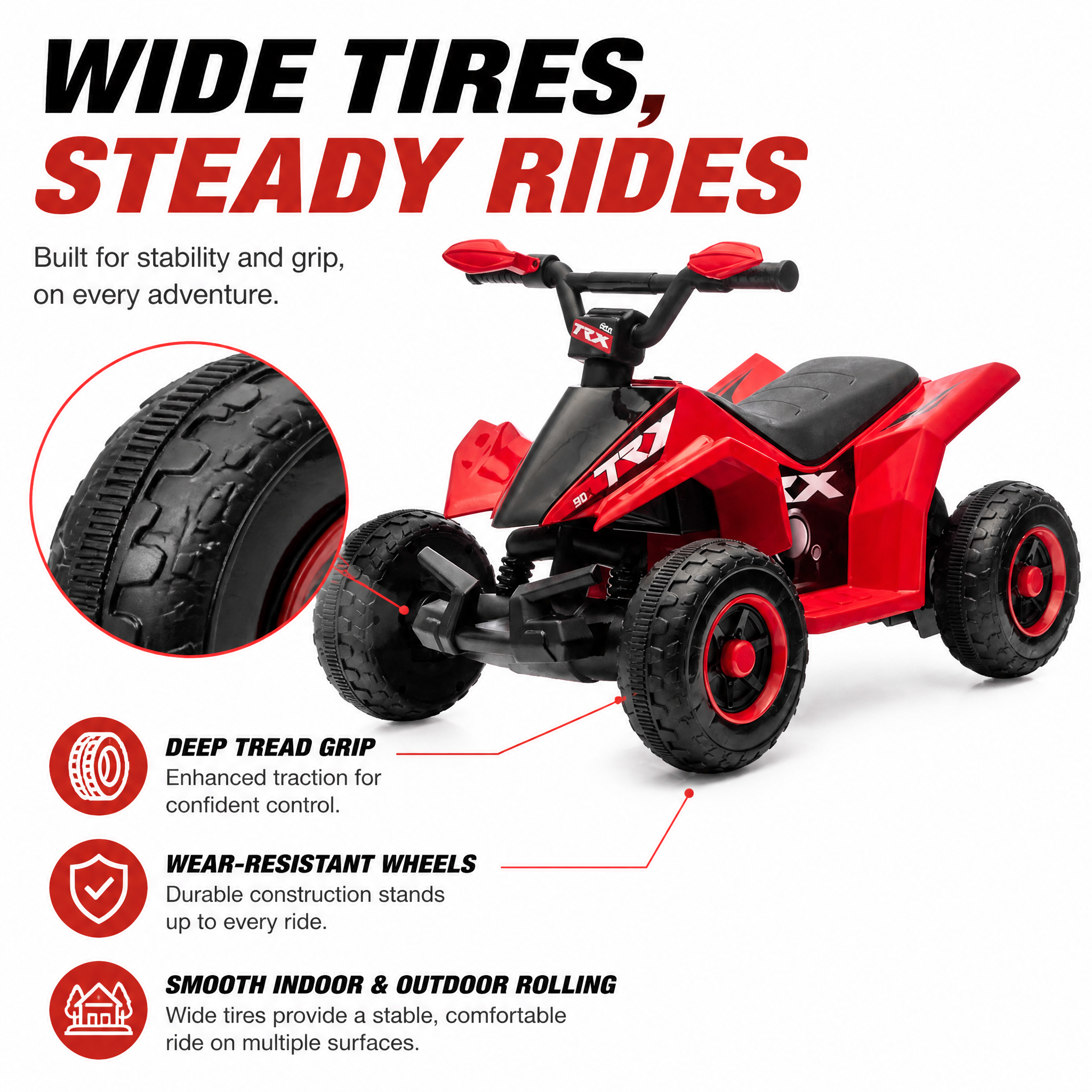FUPOJH 6V Kids ATV Quad Ride-On | 4-Wheel Anti-Slip Deep Tread Tires | LED Headlights Music Sound Effects | Forward Reverse Pedal Control Indoor Outdoor