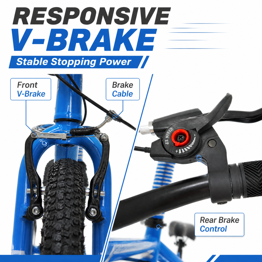FUPOJH 24" Bike 7-Speed V-Brake | Mountain Bike Anti-Slip Off-Road Tires | Bicycle for Kids Adjustable Seat All-Terrain Outdoor Riding