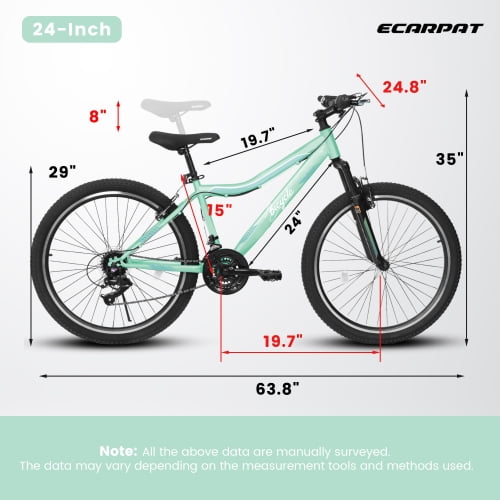 FUPOJH 24-Inch Women's Mountain Bike, 21-Speed, Front Suspension, Dual V-Brakes, 80% Pre-Assembled Adult Trail Bike