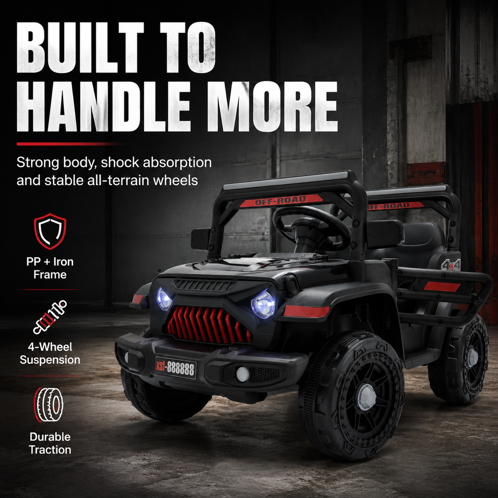 FUPOJH 12V Electric Ride-On Car for Kids | 2.4G Parental Remote Dual Motor 4WD | Bluetooth Music 4-Wheel Suspension | Soft Start All-Terrain Outdoor