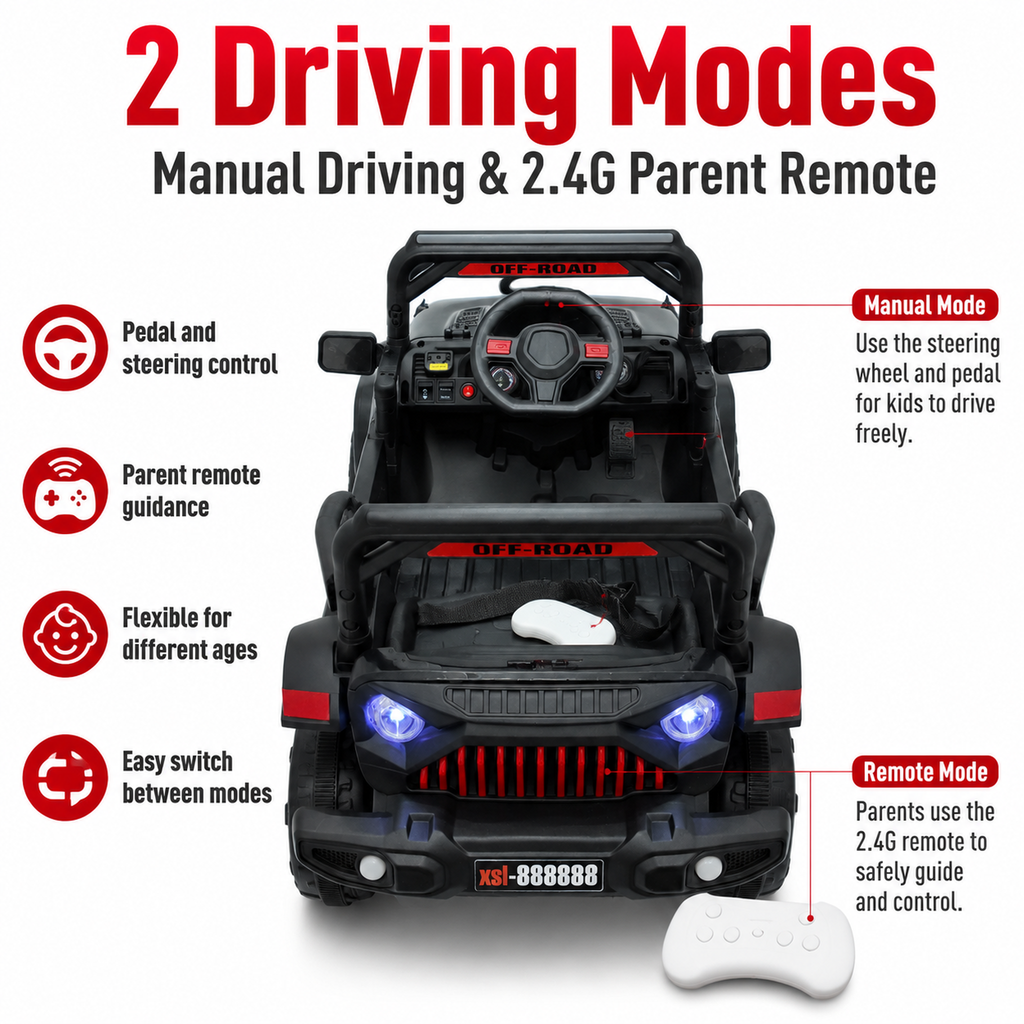 FUPOJH 12V Electric Ride-On Car for Kids | 2.4G Parental Remote Dual Motor 4WD | Bluetooth Music 4-Wheel Suspension | Soft Start All-Terrain Outdoor