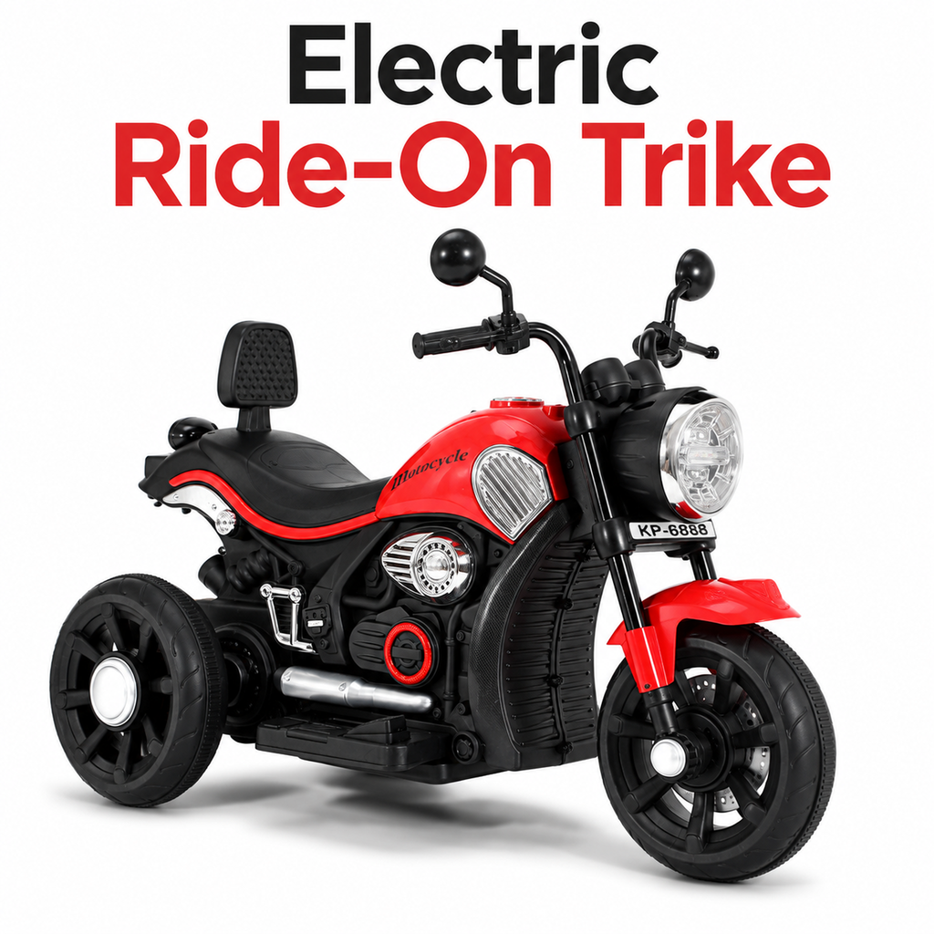 FUPOJH 12V Electric Motorcycle for Kids | 3-Wheel Anti-Tip Low Center Gravity | LED Headlights Horn Music Sound Effects | Pedal Control Outdoor Riding