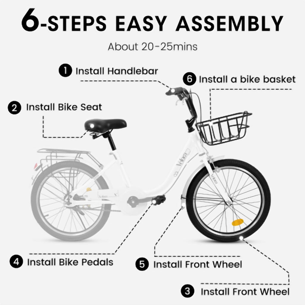 FUPOJH 20 Inch Kids Bike with Basket & Rear Rack, Unisex,Coaster & V-Brakes,Lightweight Steel Frame,Ages 8-12