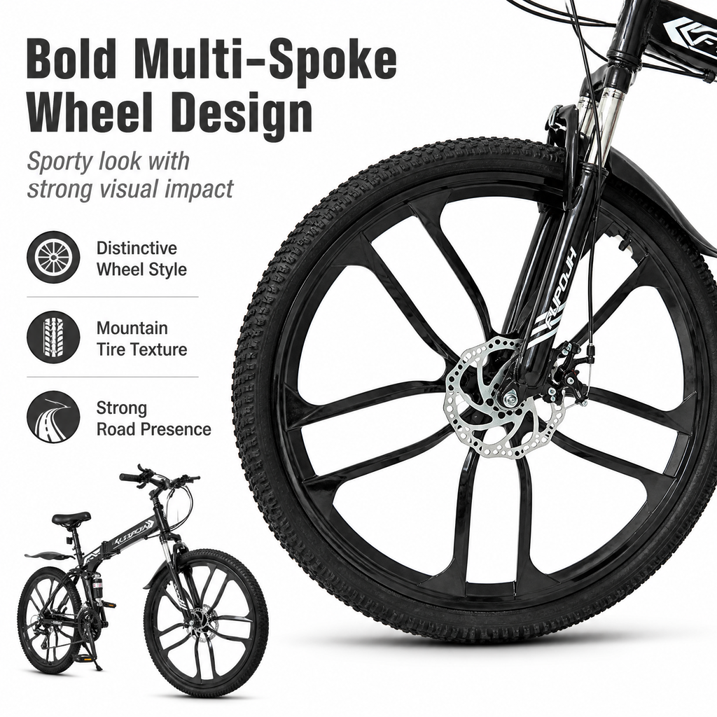 FUPOJH-801 26" Folding Bike 21-Speed Dual Disc Brake | 26 Inch Bike Foldable Bike for Adults Suspension | Outroad Mountain Bike Gravel Bike Bicycle for Adults Commute Off-Road