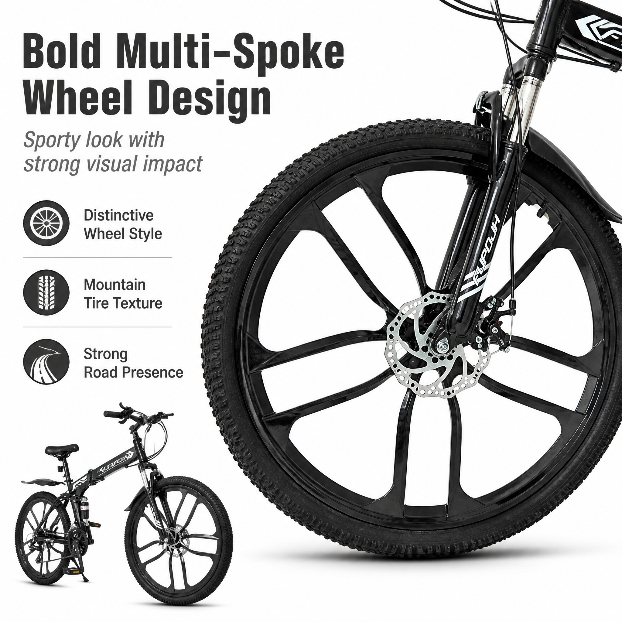 FUPOJH-801 26" Folding Bike 21-Speed Dual Disc Brake | 26 Inch Bike Foldable Bike for Adults Suspension | Outroad Mountain Bike Gravel Bike Bicycle for Adults Commute Off-Road