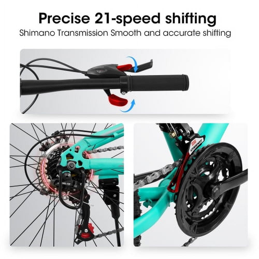 FUPOJH 26" Adult Mountain Bike,21-Speed,Dual Disc Brakes,Full Suspension,All-Terrain