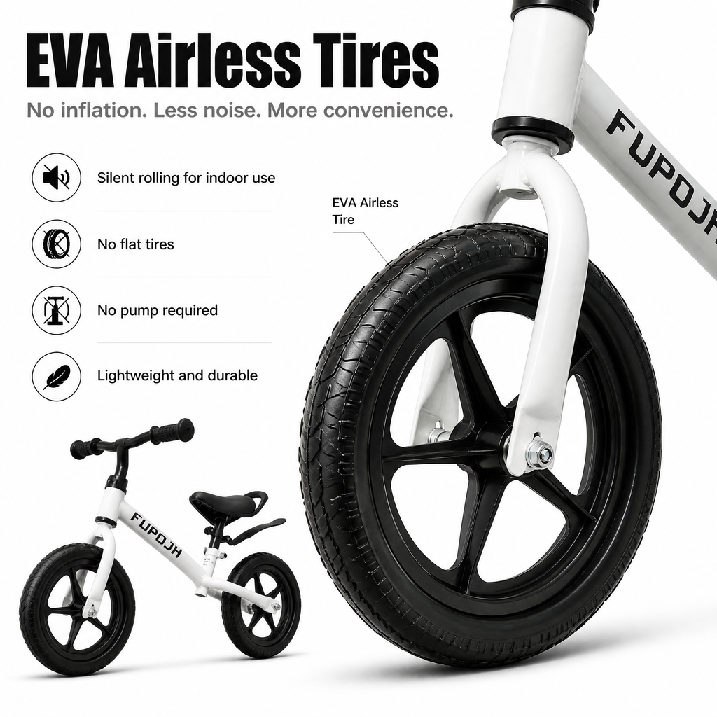 FUPOJH 12" Balance Bike for Toddlers | Adjustable Seat & Handlebar Tool-Free Design | EVA Silent Puncture-Proof Tires | Indoor Outdoor Balance Training