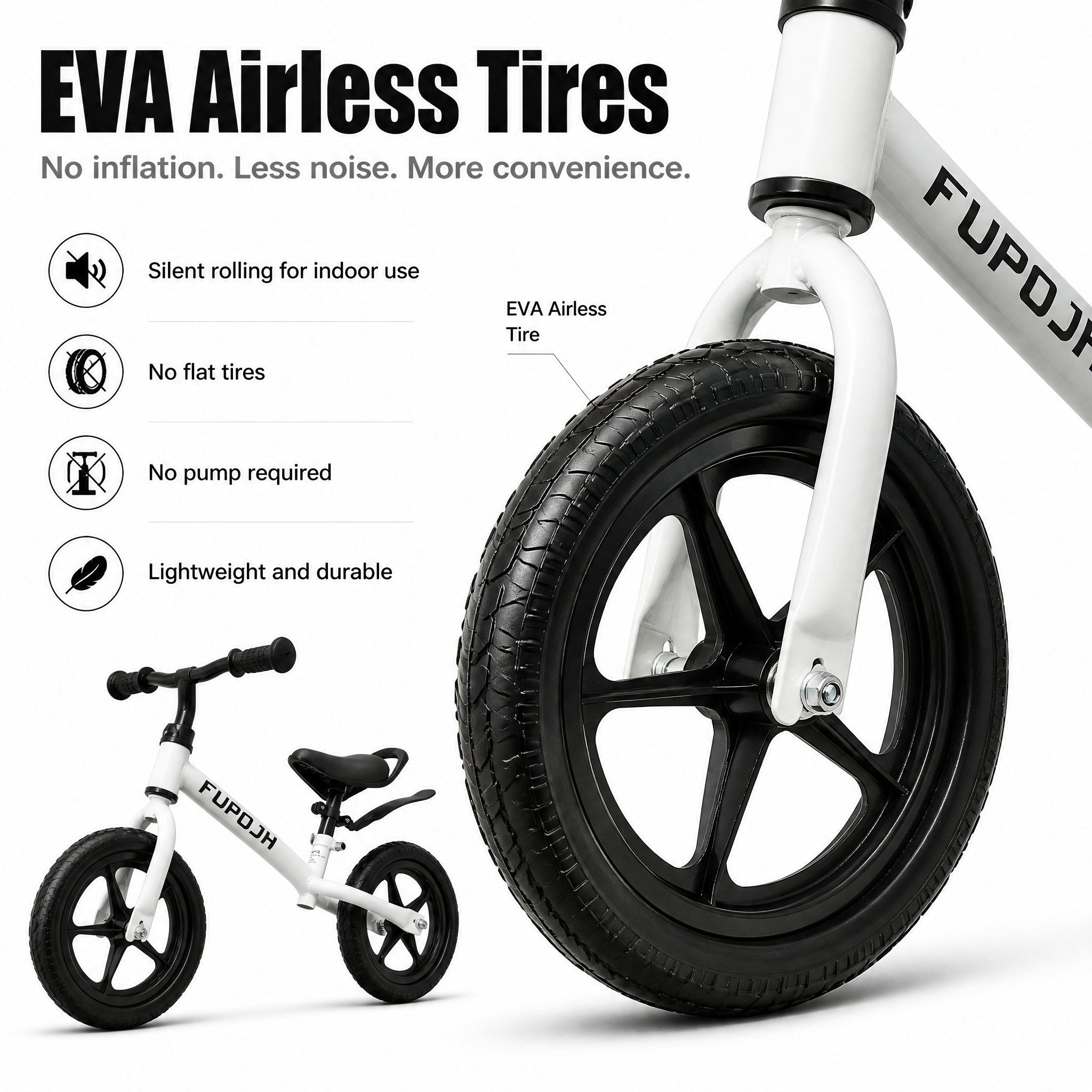 FUPOJH 12" Balance Bike for Toddlers | Adjustable Seat & Handlebar Tool-Free Design | EVA Silent Puncture-Proof Tires | Indoor Outdoor Balance Training