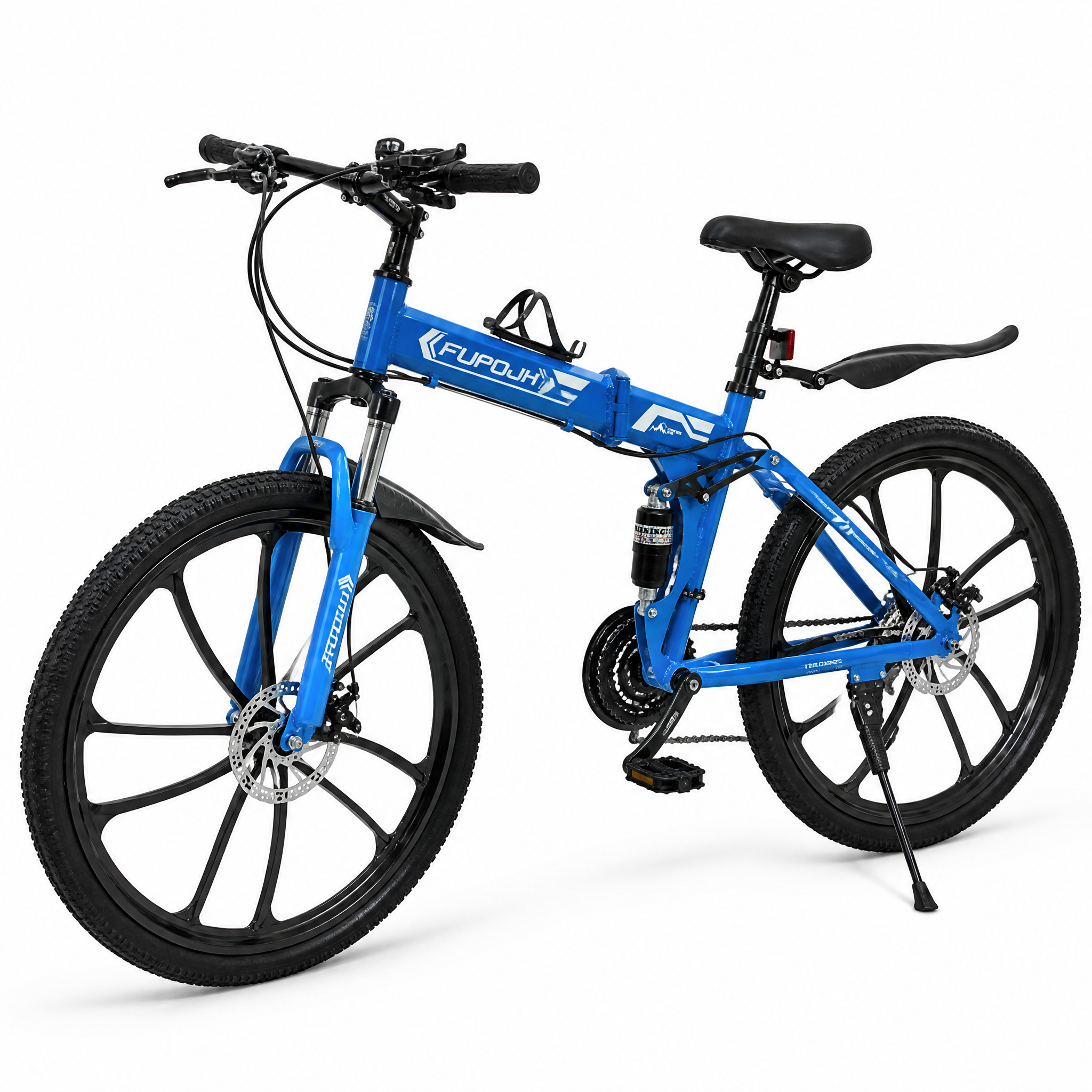 FUPOJH 26" Folding Bike 21-Speed Dual Disc Brake | 26 Inch Bike Foldable Bike for Adults Suspension | Outroad Mountain Bike Gravel Bike Bicycle for Adults Commute Off-Road