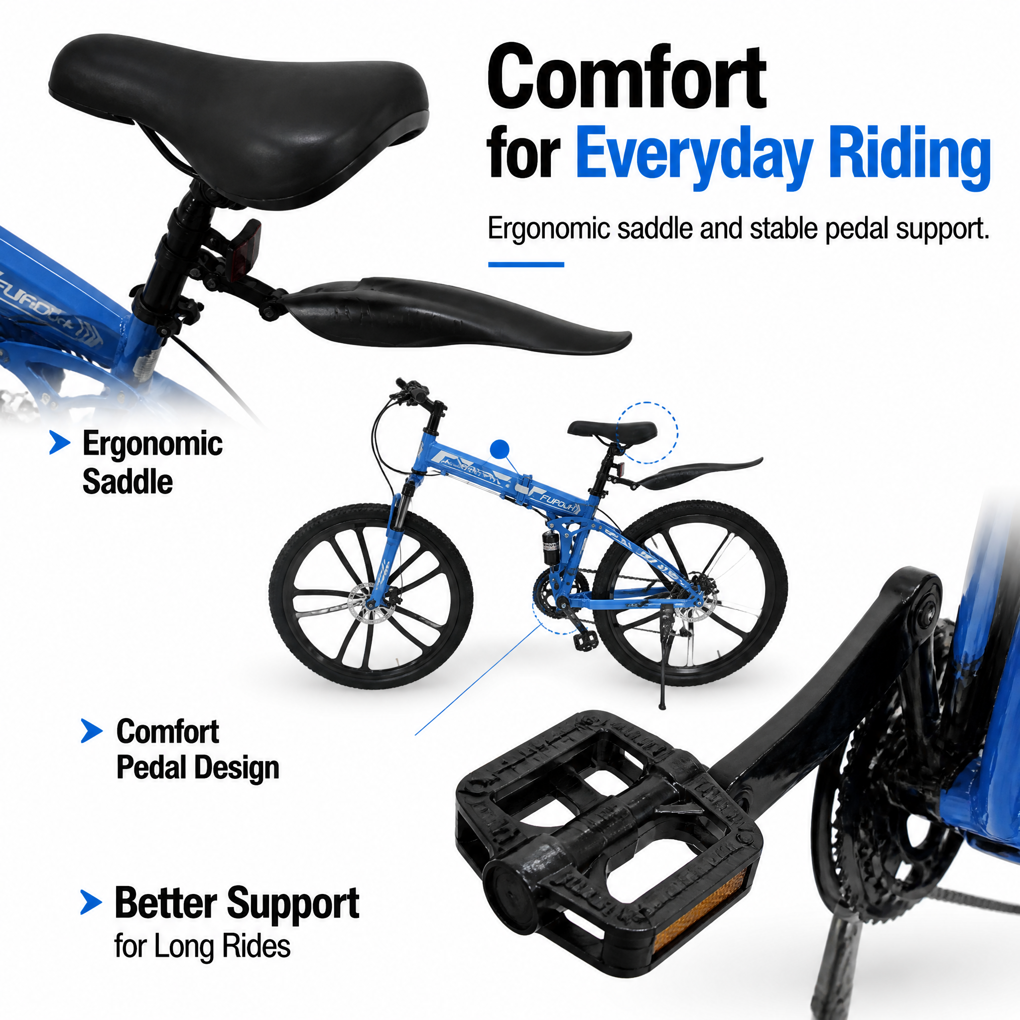 FUPOJH 26" Folding Bike 21-Speed Dual Disc Brake | 26 Inch Bike Foldable Bike for Adults Suspension | Outroad Mountain Bike Gravel Bike Bicycle for Adults Commute Off-Road
