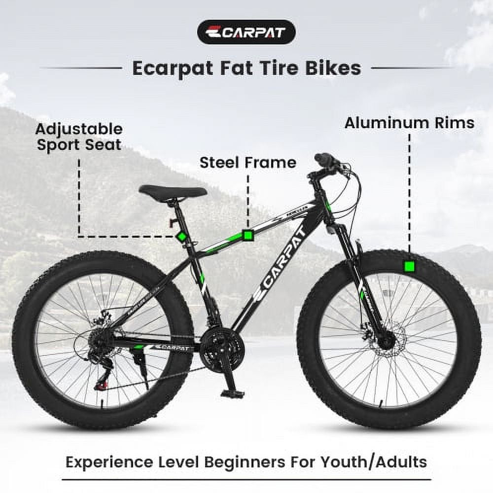 FUPOJH 26" Fat Tire All-Terrain Bike:Shimano 21-Speed,Dual Disc Brakes,for Teens & Adults